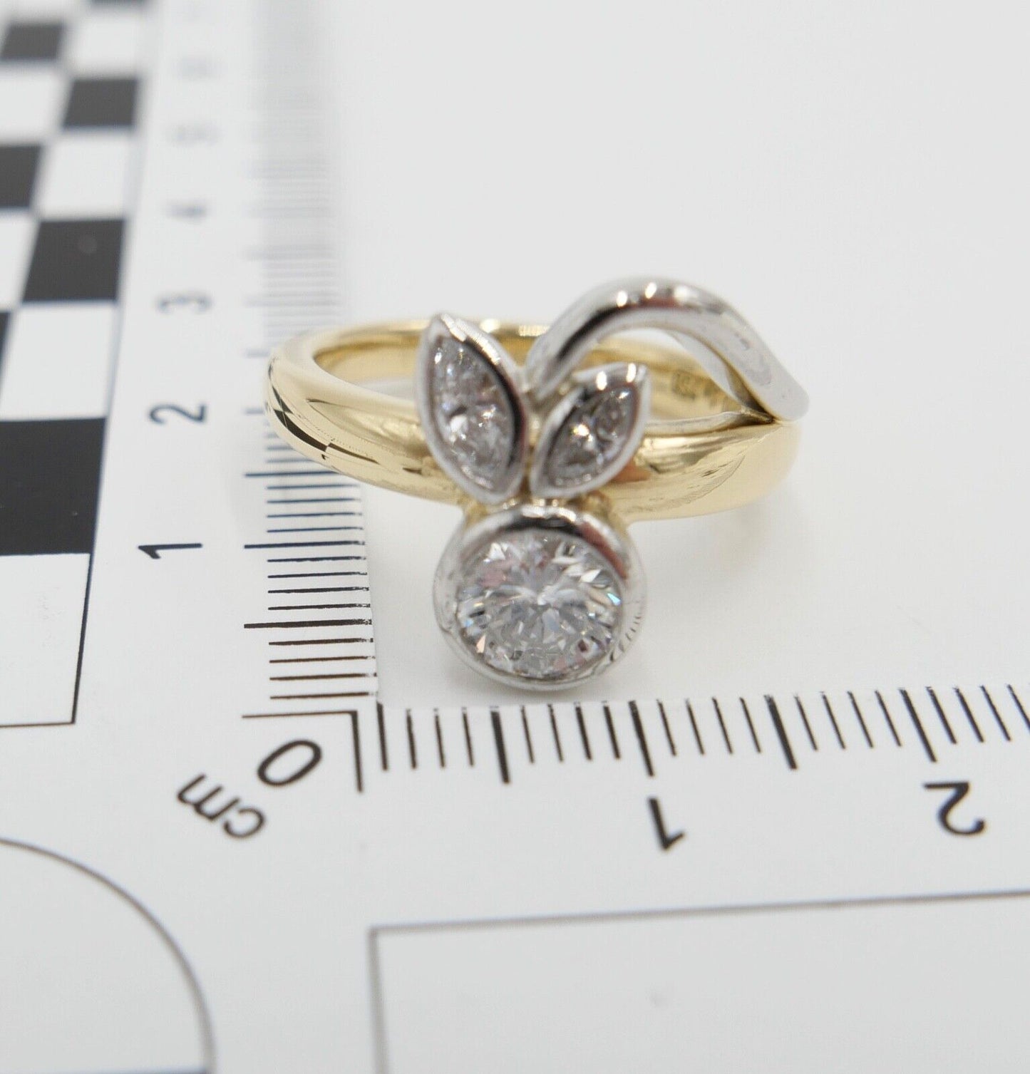 JACOBI Floraler Bicolor 750 18K Gold & 950 Platin Ring Brillant 1,06 Ct Gr.54-55 - Antikhandel-Stuttgart