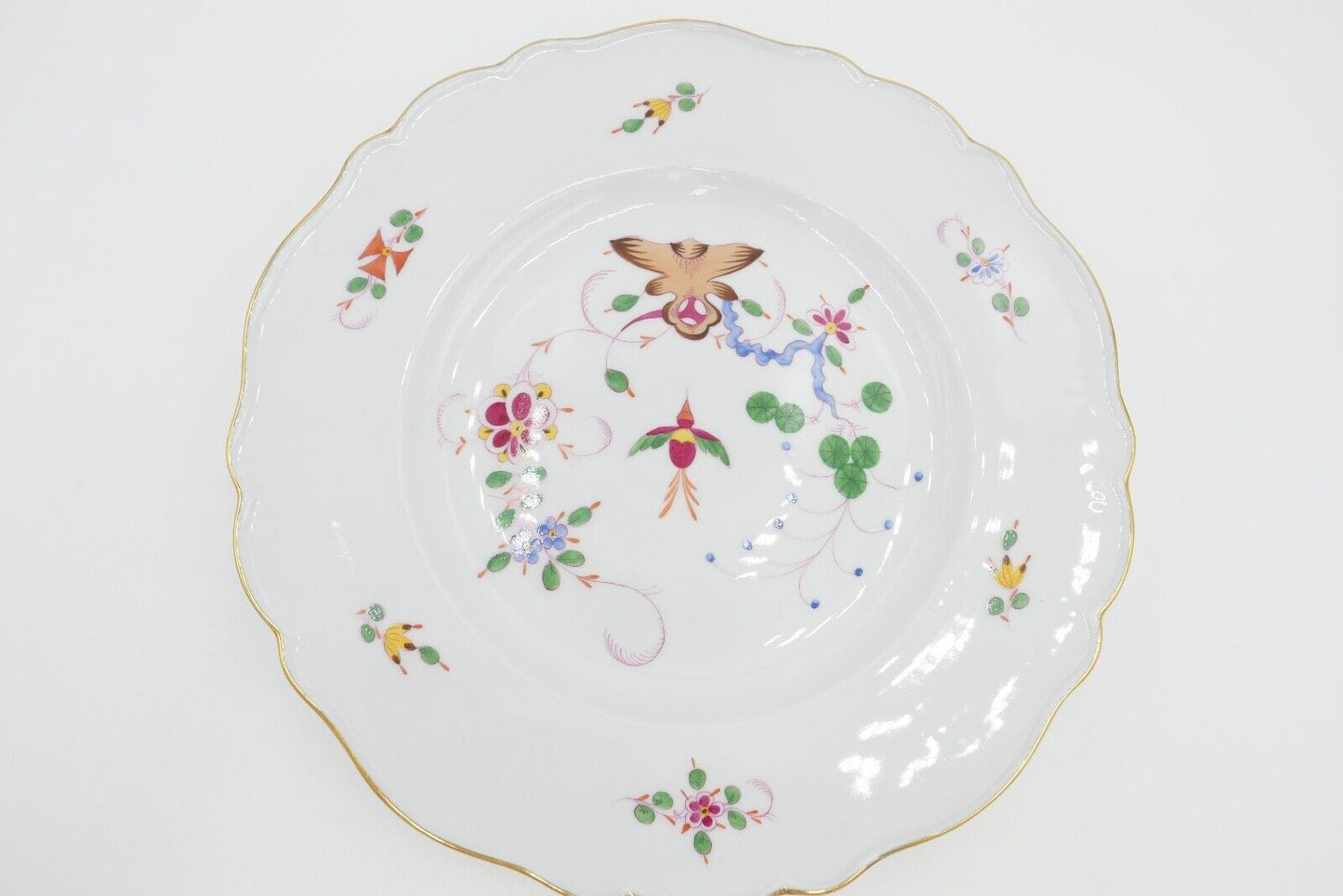 Meissen Porzellan Teller Ø 26,5 cm Wandteller Goldrand FELS & VOGEL Pfeifferzeit - Antikhandel-Stuttgart