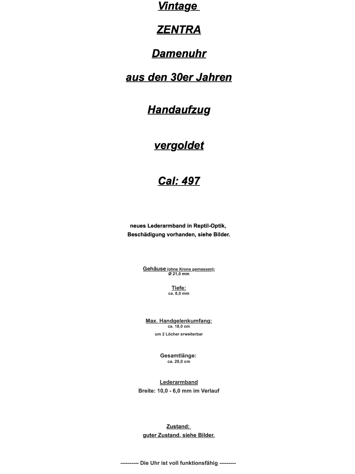 VINTAGE 30er Jahre ZENTRA Cal. 497 Damenuhr vergoldet Handaufzug - Antikhandel-Stuttgart