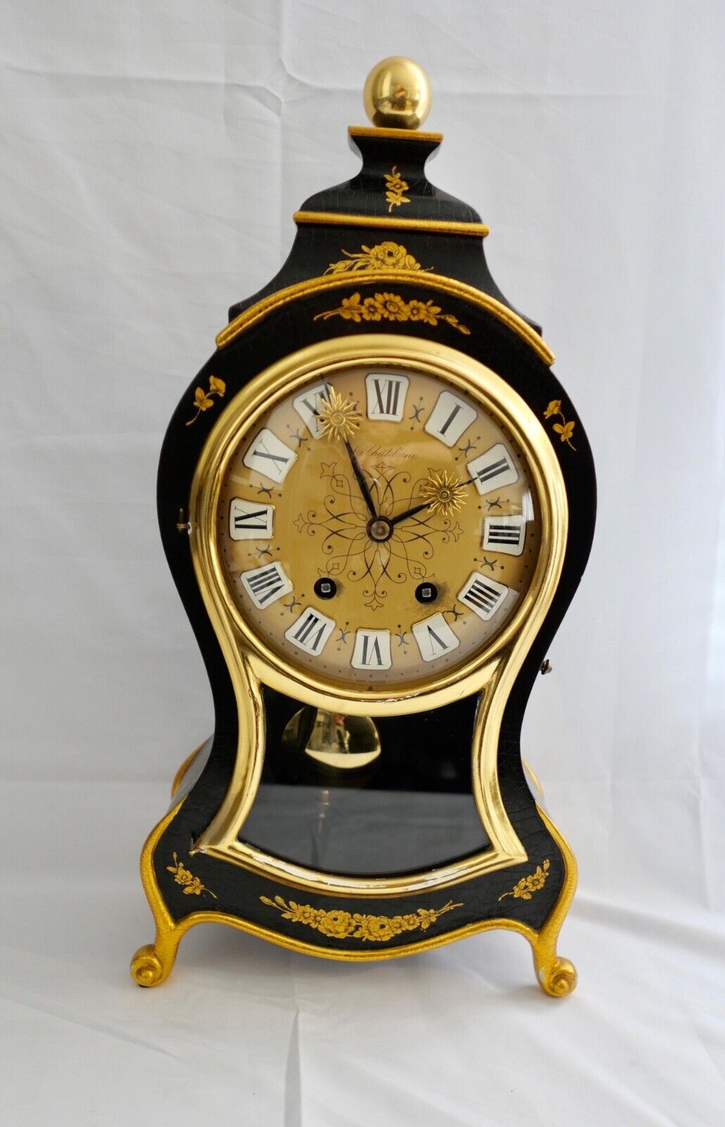 Große Pendule 43cm Tischuhr Kaminuhr La Châtelaine schwarz Gold Stil Louis XVI - Antikhandel-Stuttgart