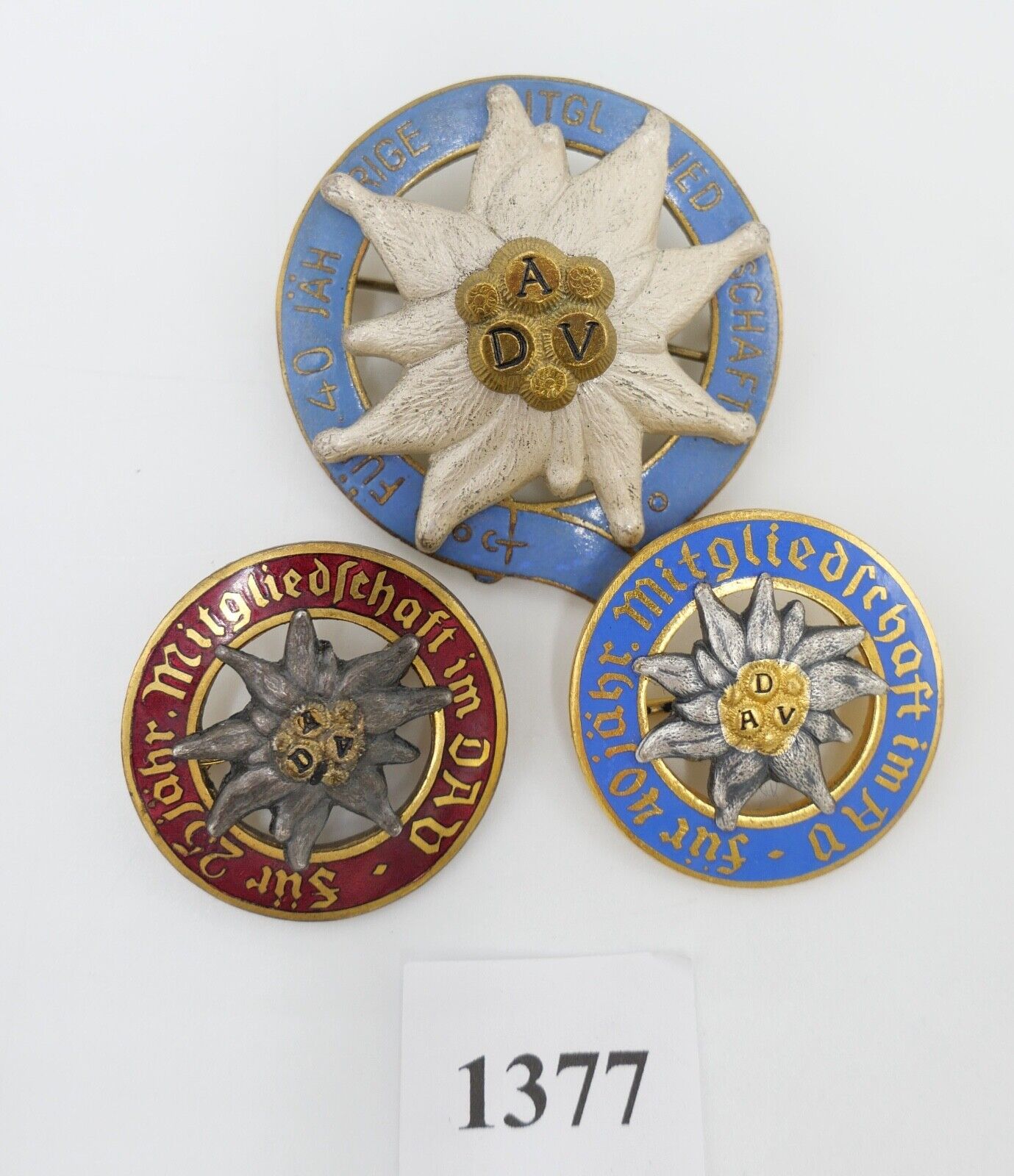 3x DAV Mitgliedsabzeichen Deutscher Alpenverein 25 & 40 Jahre Edelweiß - Antikhandel-Stuttgart