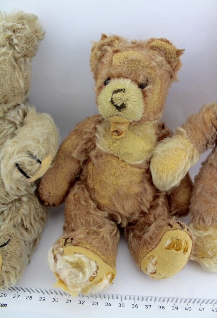 4 Alte Steiff Teddy Bär old Bear Stofftier 22-30 cm Knopf im Ohr Brummstimme - Antikhandel-Stuttgart