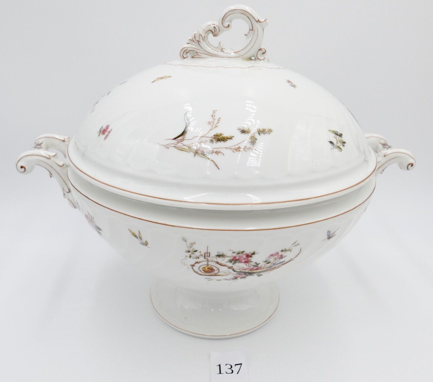 um 1900 große JUGENDSTIL XL Suppenterrine florales Dekor Blumenmuster Gravur - Antikhandel-Stuttgart