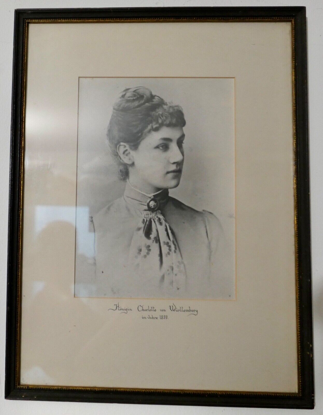 Porträt Druck der Königin Charlotte von Württemberg Jahre 1890 Rahmen 40x30cm - Antikhandel-Stuttgart