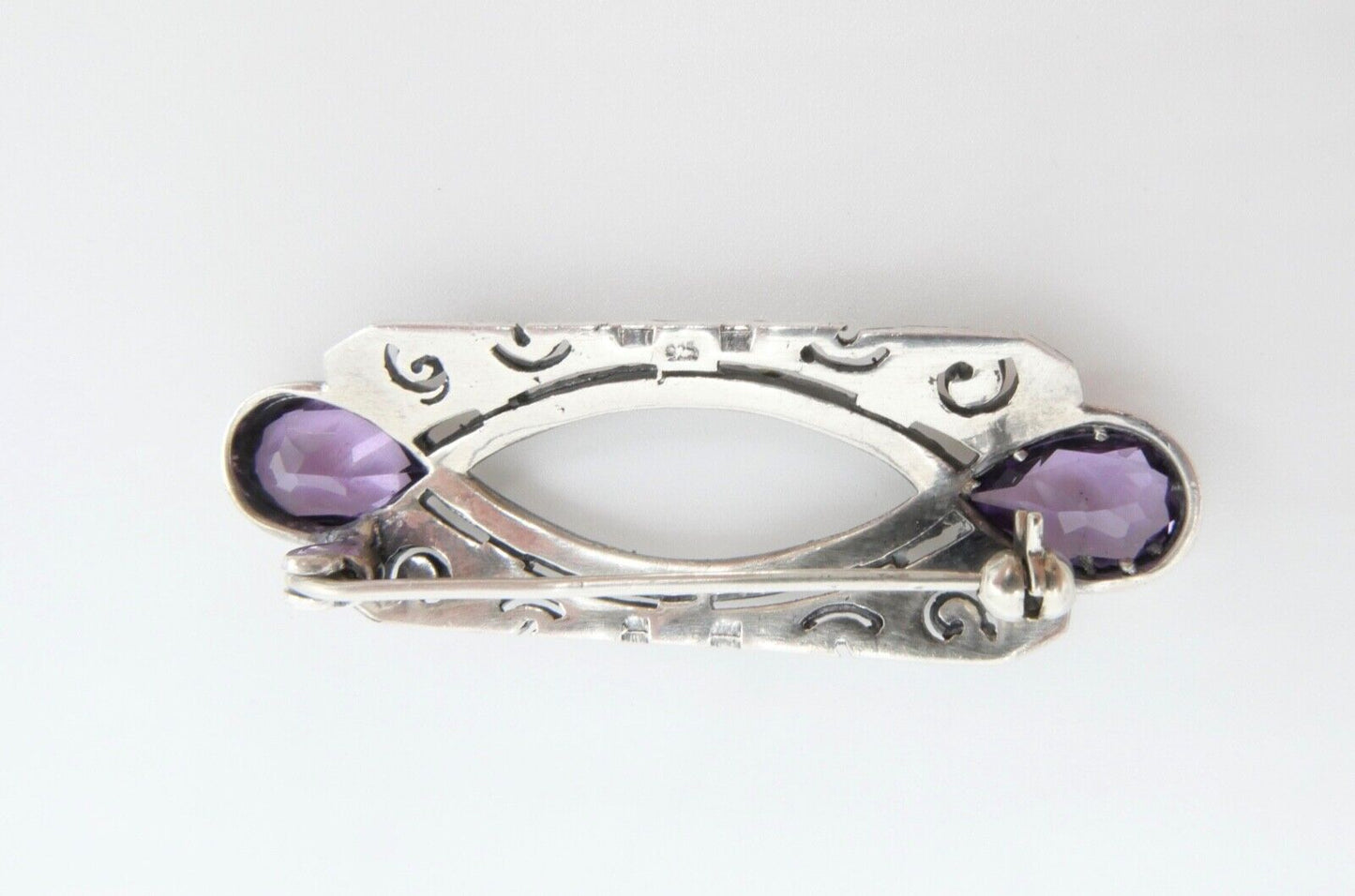 20er 30er Jahre Art Deco Brosche 50 mm Silber 925 Markasit lila Amethyst - Antikhandel-Stuttgart