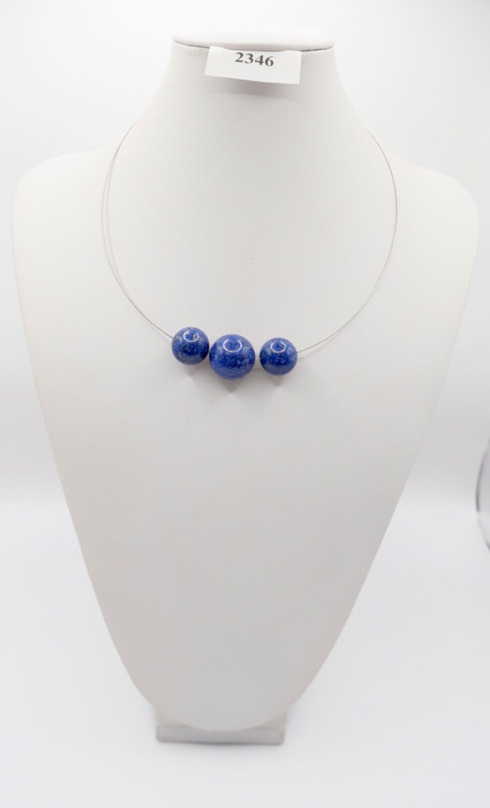 1990er Jahre Silber Draht Collier mit LAPIS LAPISLAZULI Anhänger 44cm - Antikhandel-Stuttgart