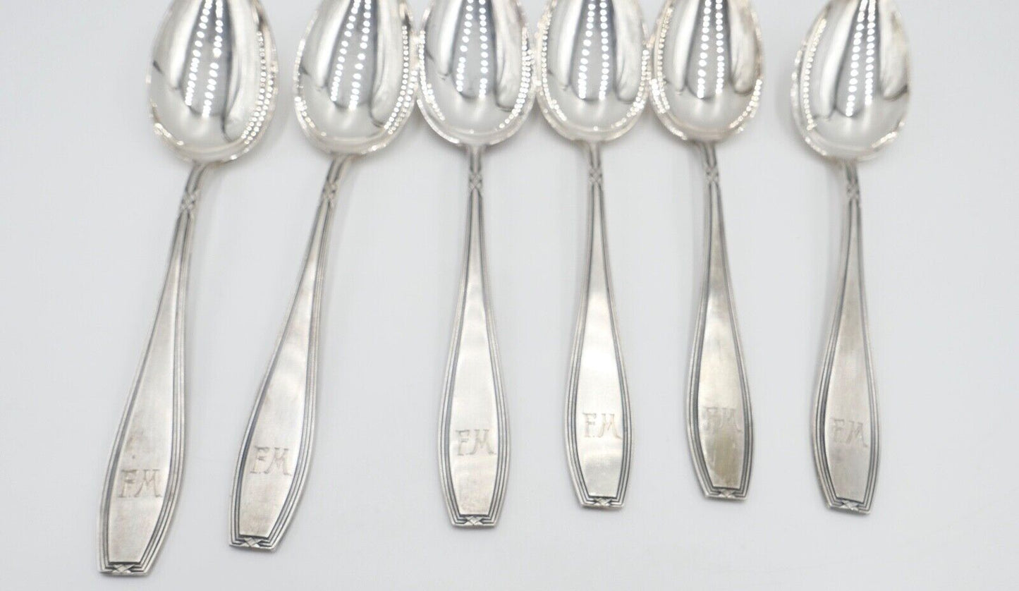 NEUwertig OKA 108 Besteck Löffel Set 6 tlg versilbert 90 Monogramm FM mit Etui - Antikhandel-Stuttgart