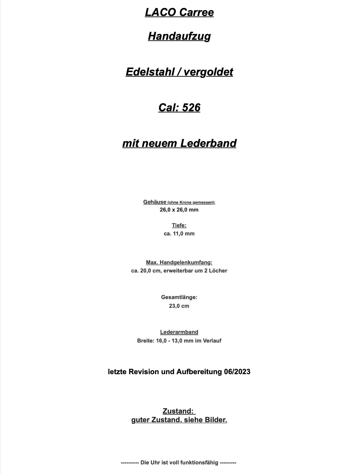 vintage 30er Jahre / sehr seltene LACO Carree Herrenuhr Cal. 526 vergoldet - Antikhandel-Stuttgart