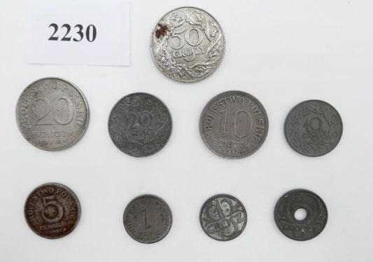 Posten Lot POLEN 1917-1939 Fenigow & Grozny Münzen 9 Stück Polskie - Antikhandel-Stuttgart