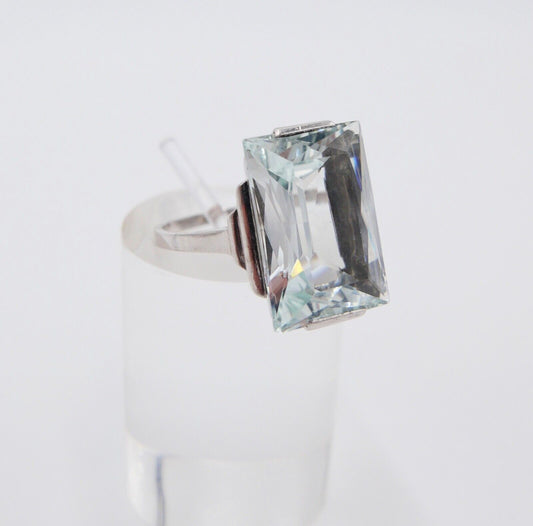 13 Ct Solitär Weißgold Gold Damen Ring 585 14K Natürlicher Aquamarin Gr53-54 TOP - Antikhandel-Stuttgart