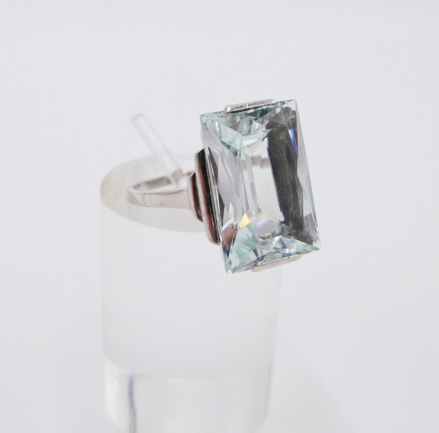 13 Ct Solitär Weißgold Gold Damen Ring 585 14K Natürlicher Aquamarin Gr53-54 TOP - Antikhandel-Stuttgart