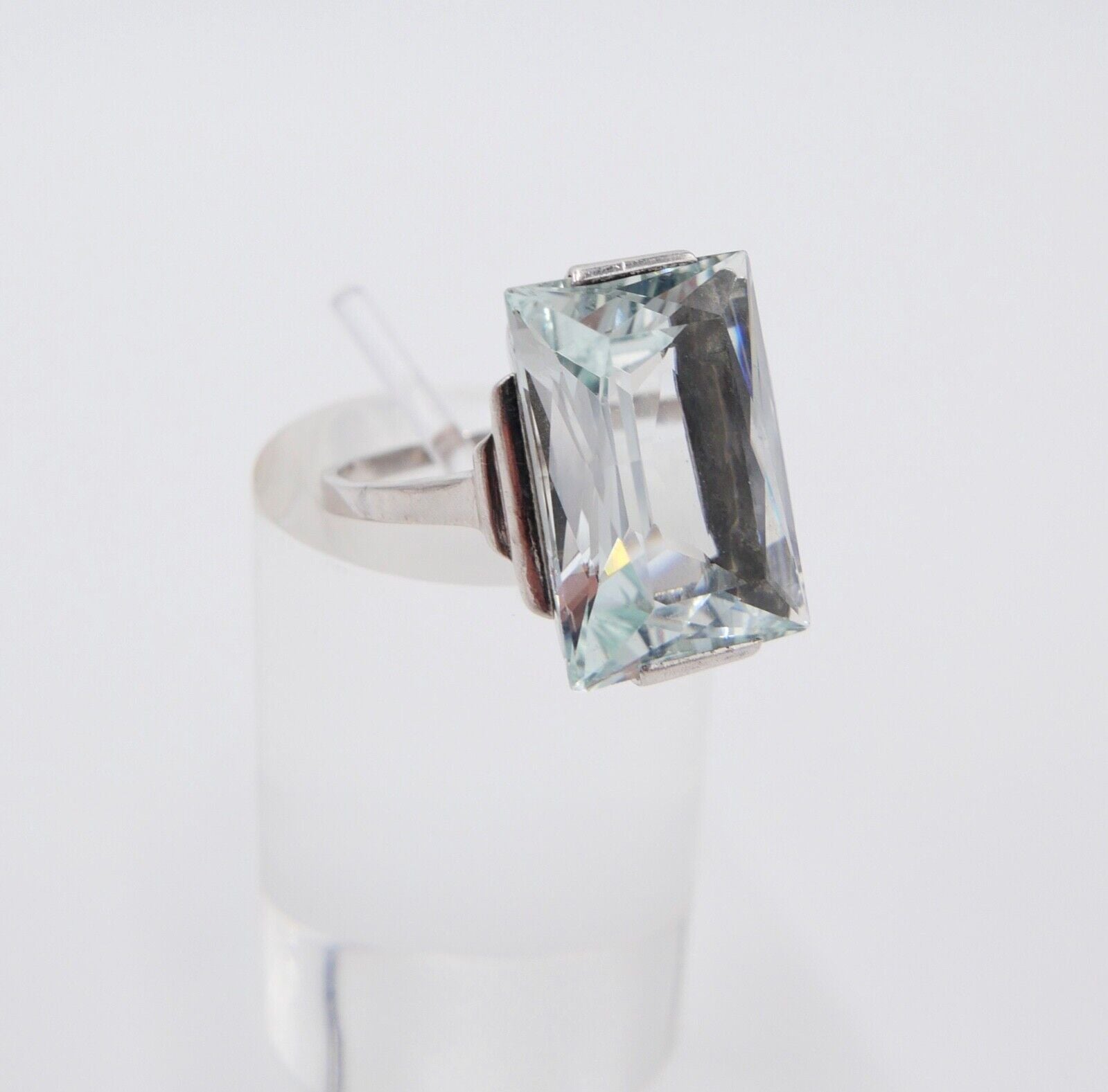 13 Ct Solitär Weißgold Gold Damen Ring 585 14K Natürlicher Aquamarin Gr53-54 TOP - Antikhandel-Stuttgart