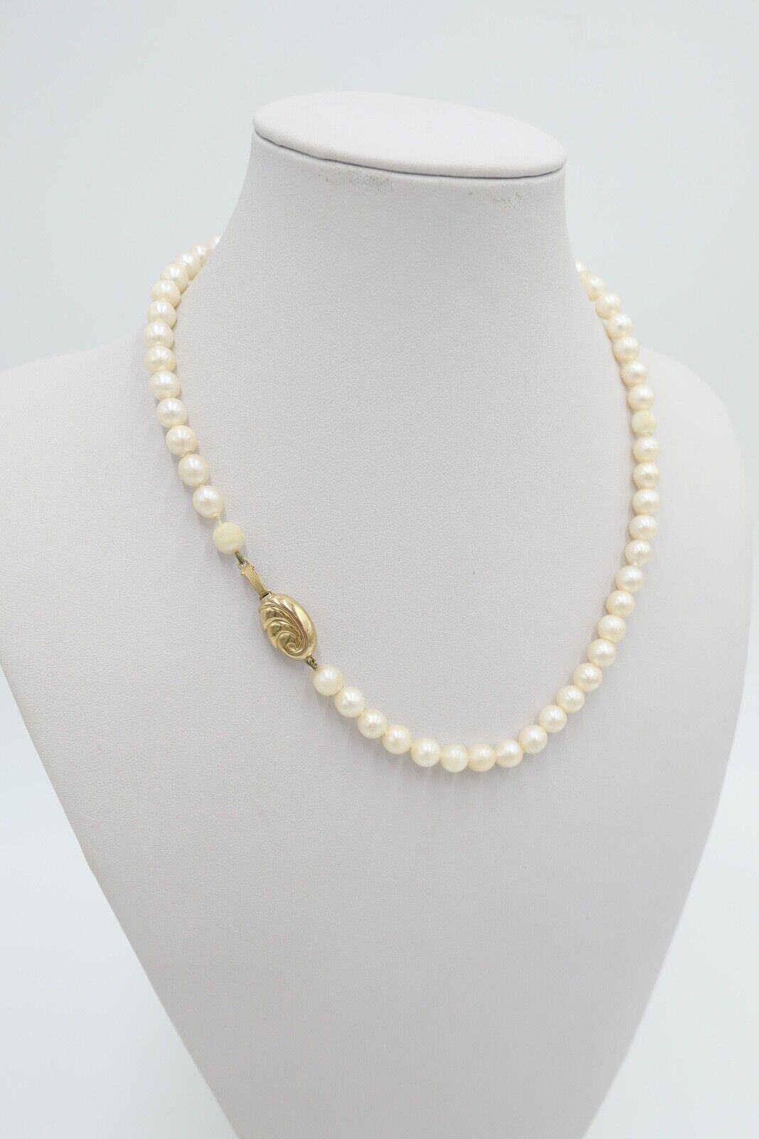 80er Jahre Jka Perlenkette Collier Zuchtperle 43 cm Gold 585 / 14K Perlen Ø 6 mm - Antikhandel-Stuttgart