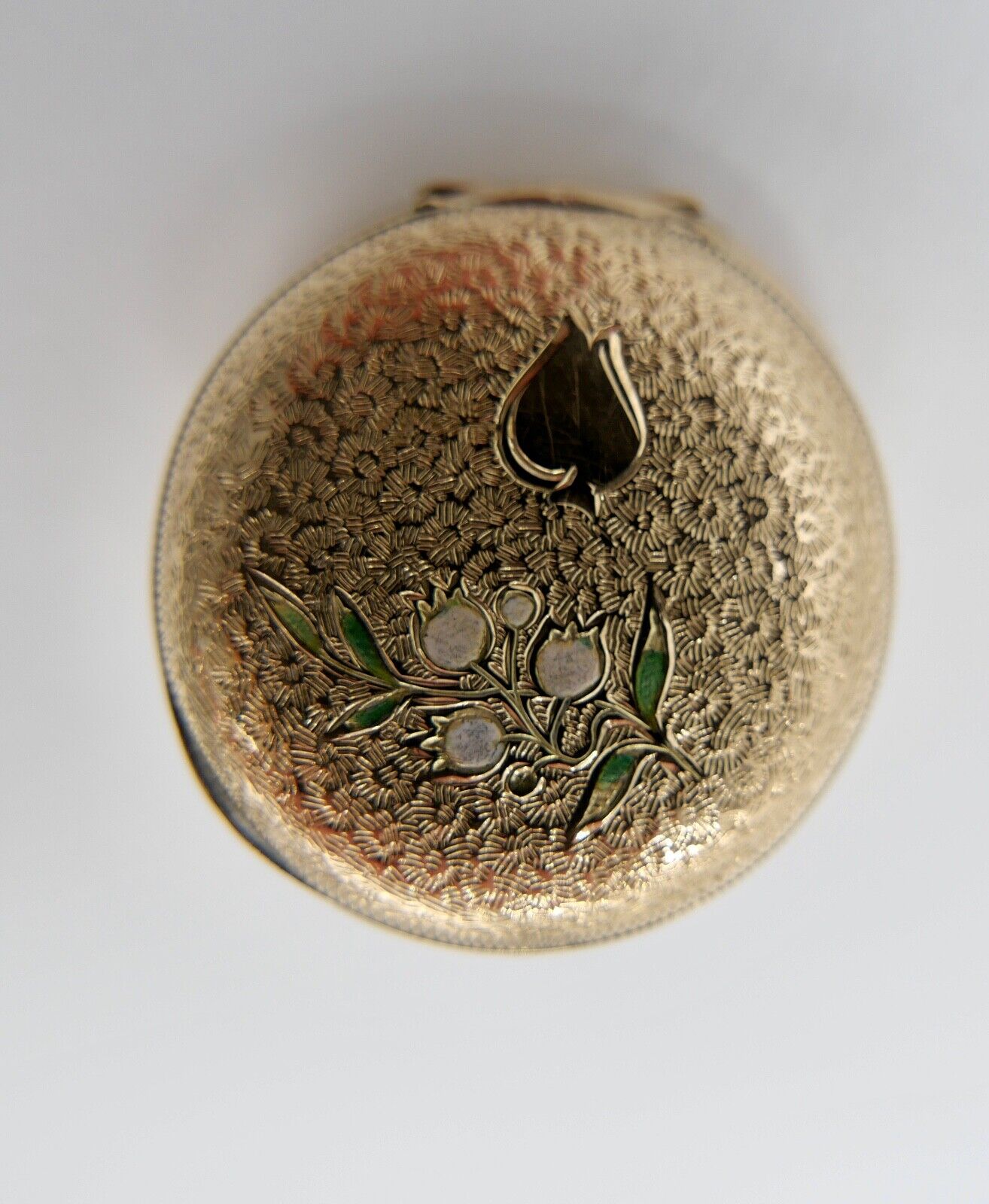 kleine BF Damen Taschenuhr 1930-40er GOLD 585 14K Schweiz Emaille floral 29mm - Antikhandel-Stuttgart