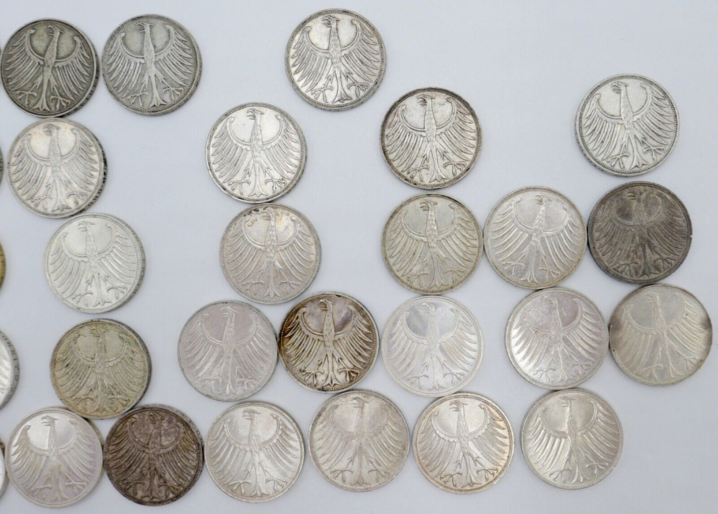 1951-1974 Konvolut LOT 34x 5 DM Silbermünzen J.387 Silberadler PP Heiermann - Antikhandel-Stuttgart
