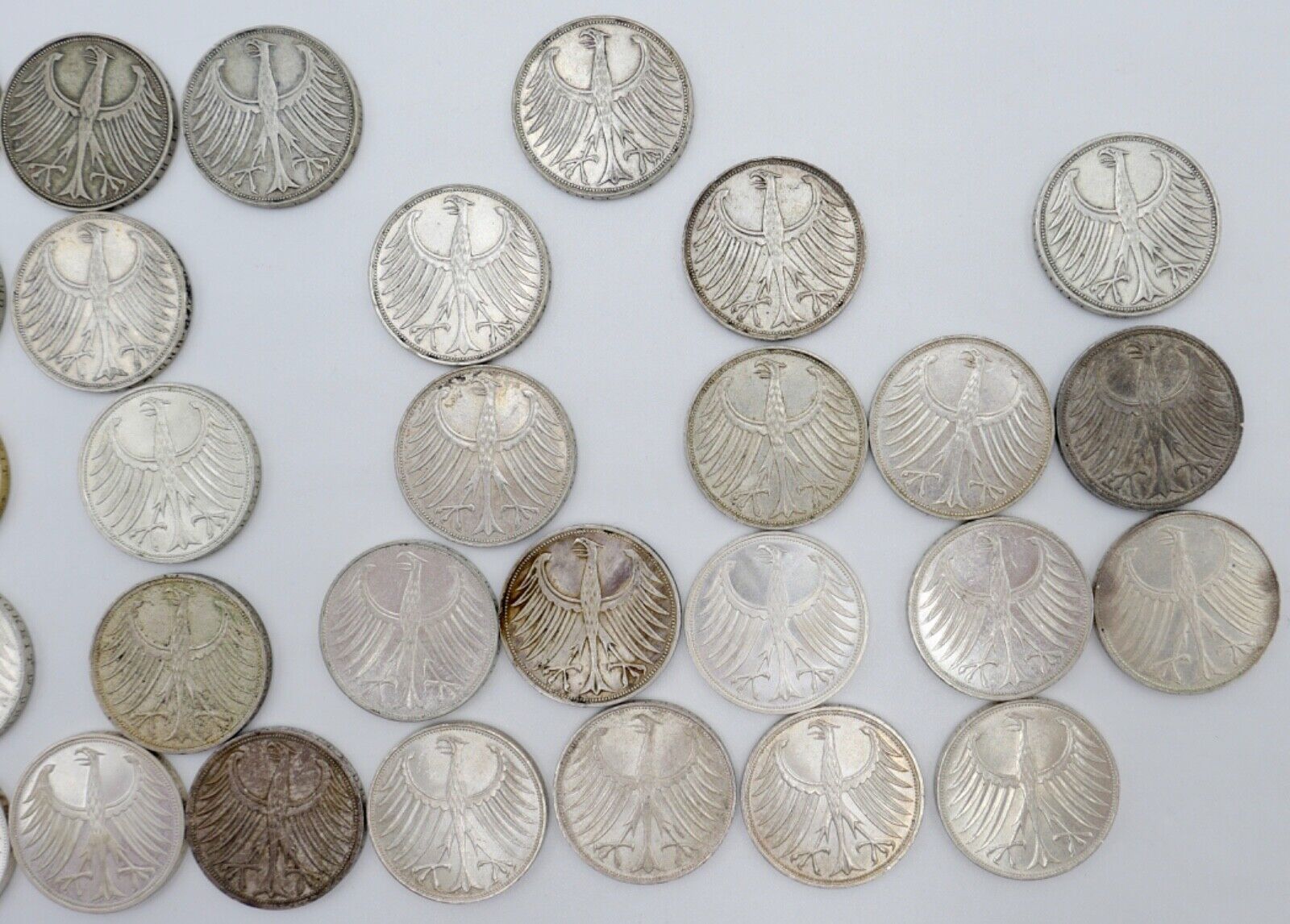 1951-1974 Konvolut LOT 34x 5 DM Silbermünzen J.387 Silberadler PP Heiermann - Antikhandel-Stuttgart