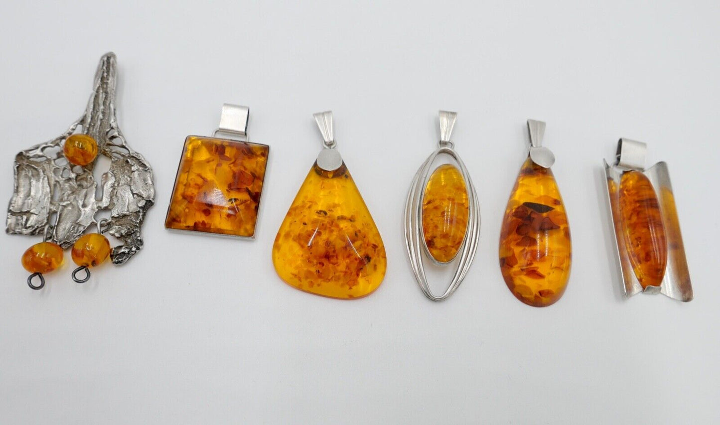 vintage Konvolut 6 stk FISCHLAND Bernstein Anhänger 57,7 Gramm silber 925 - Antikhandel-Stuttgart