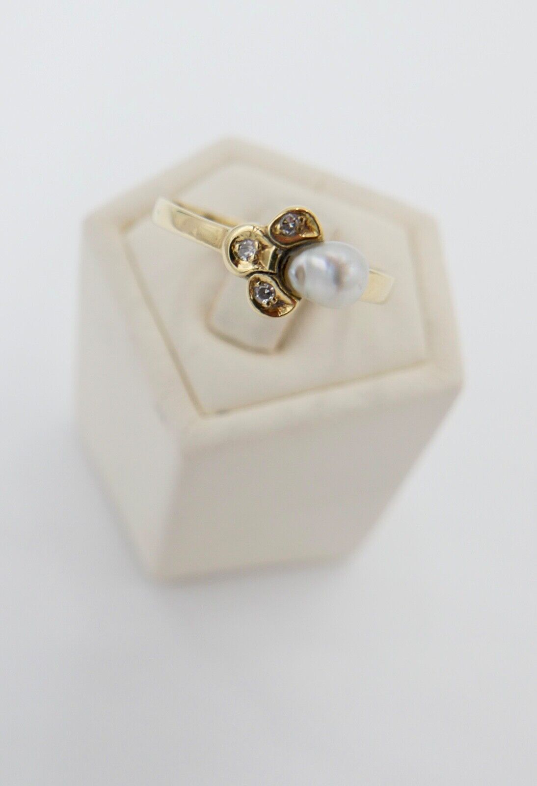 Eleganter Gelbgold Diamant / Perle Damen Ring 585 14K Gr. 55 - Antikhandel-Stuttgart