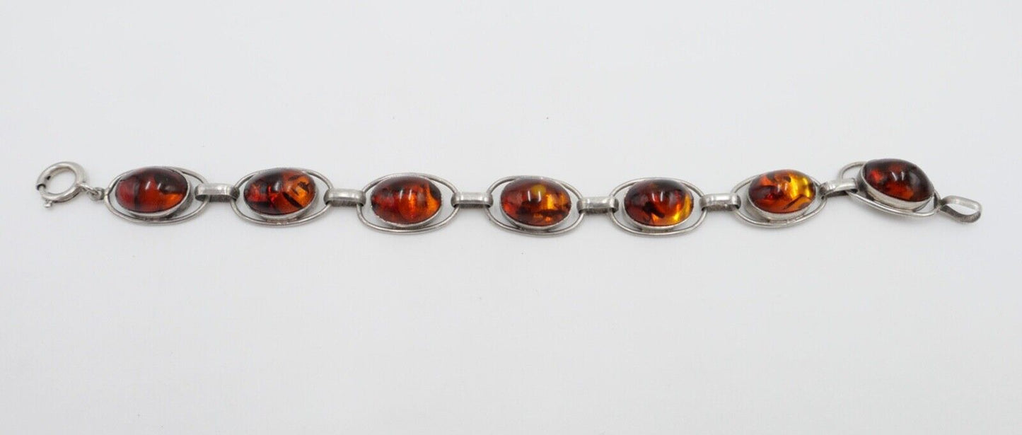 Altes 835 Silber Bernstein Gliederarmband HANDARBEIT Armband - Antikhandel-Stuttgart