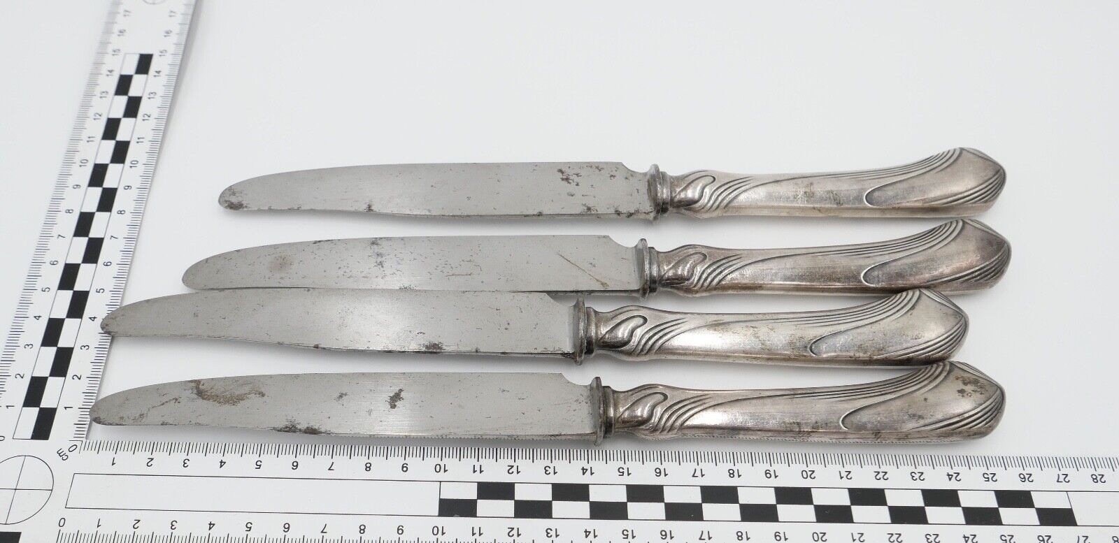 4x ALTE CHRISTOFLE PARIS VERSILBERT MESSER / BESTECK Silberauflage 20-30er Jahre - Antikhandel-Stuttgart