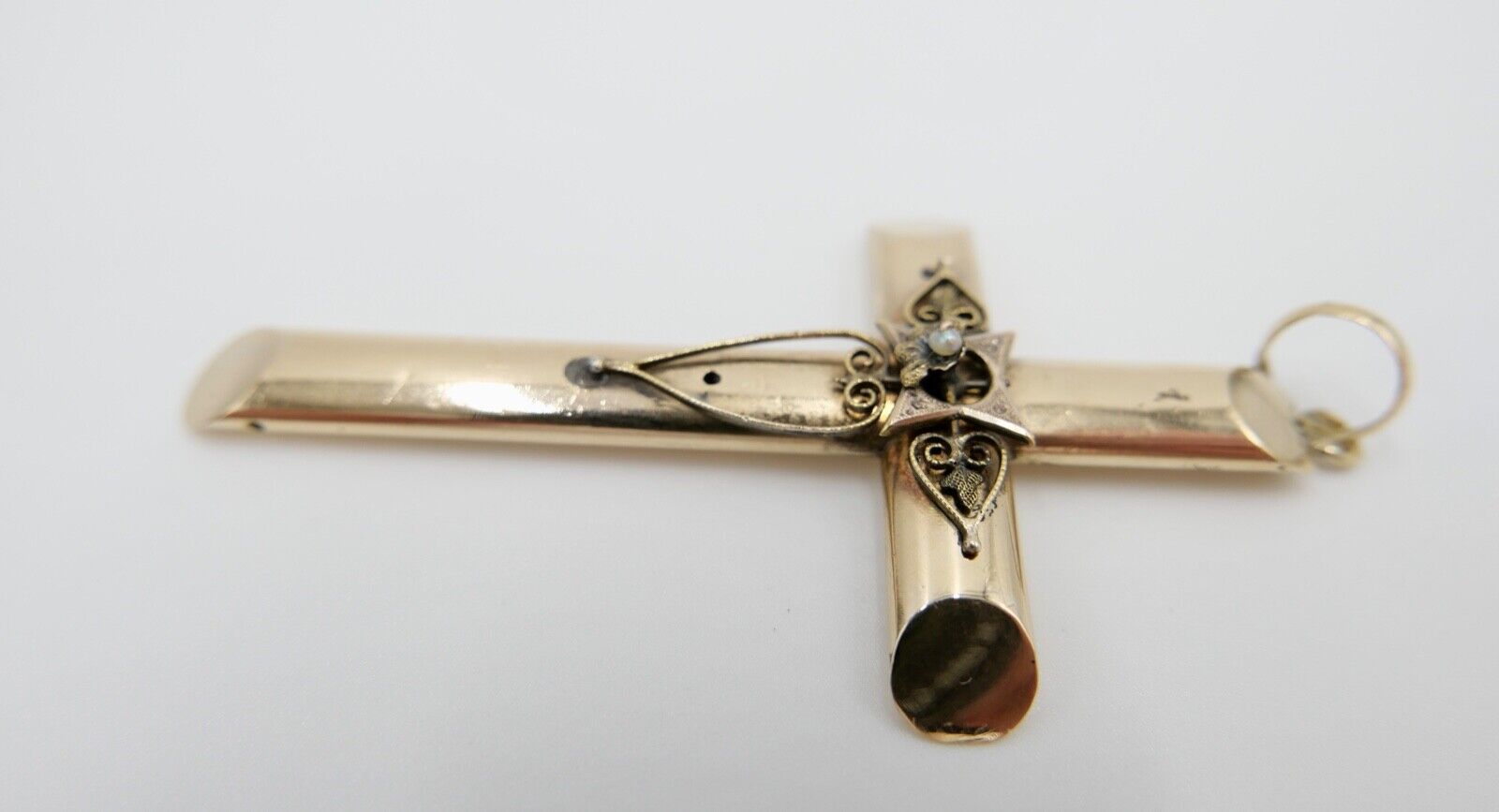 filigraner antiker Kreuzanhänger Kreuz 585 / 14K Rotgold Gold um 1860 - Antikhandel-Stuttgart