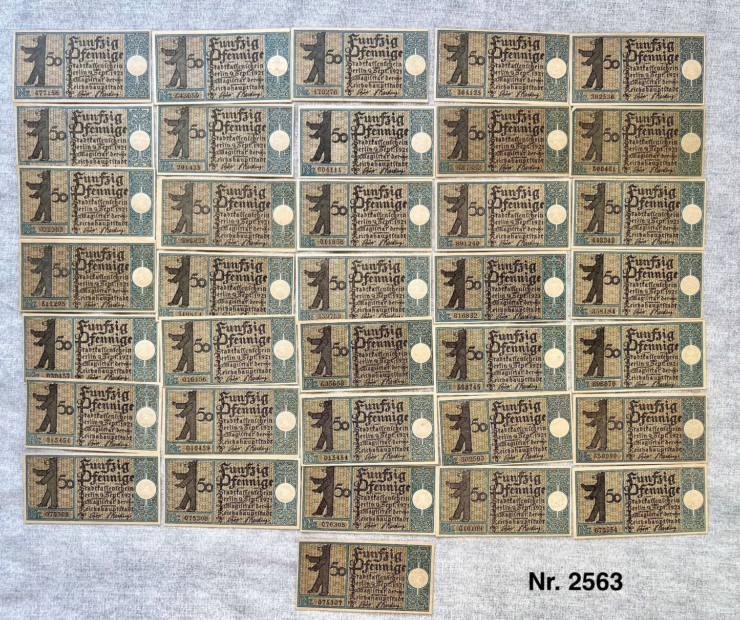 36x 50 Pfennige Geldscheine Banknote Notgeld der Stadt Berlin  UNC Bezirke 1921