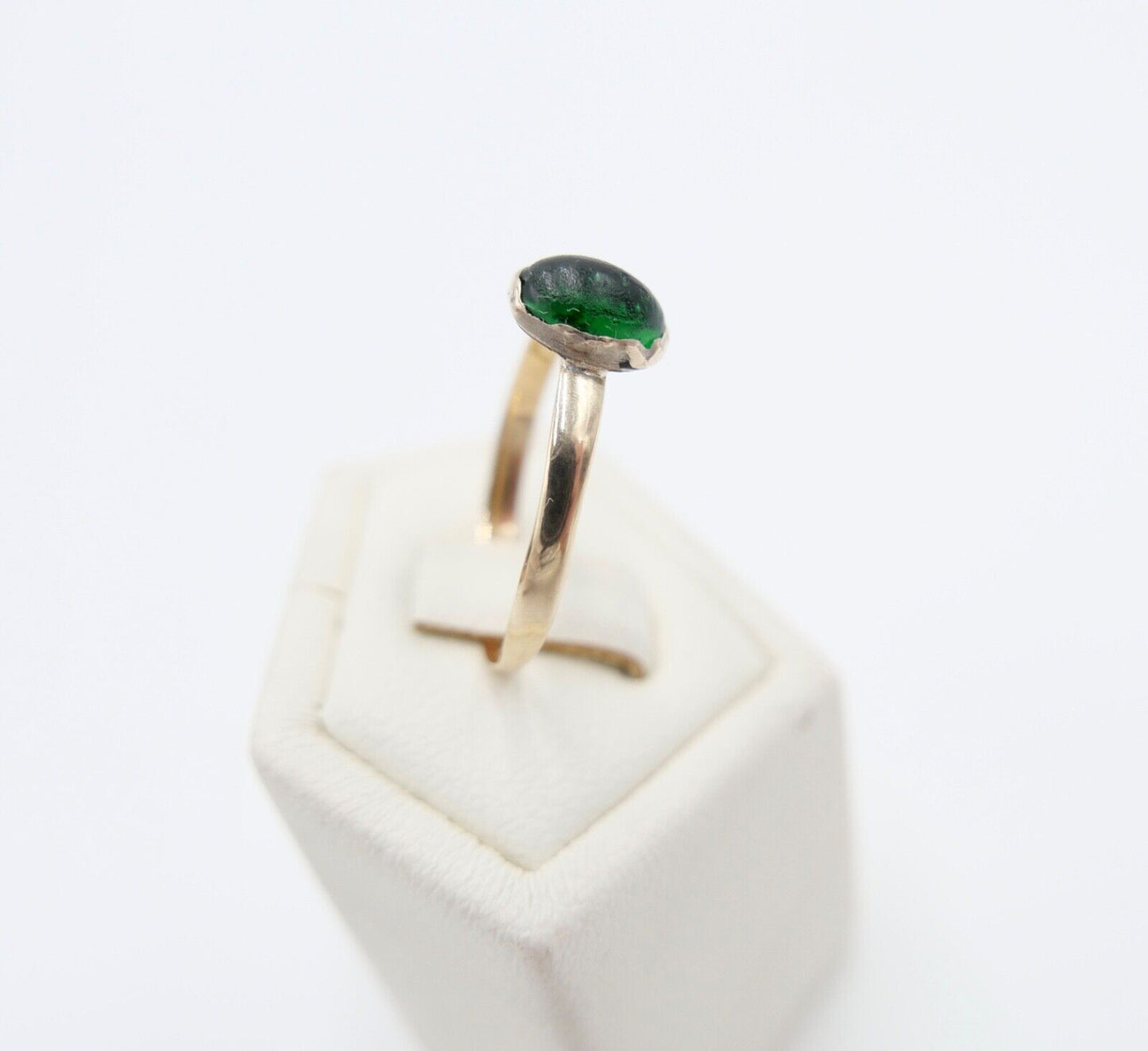 kleiner antiker Kinderring um 1880 Ring Gold 585 14K Gr. 49 mit grünem Glasstein - Antikhandel-Stuttgart