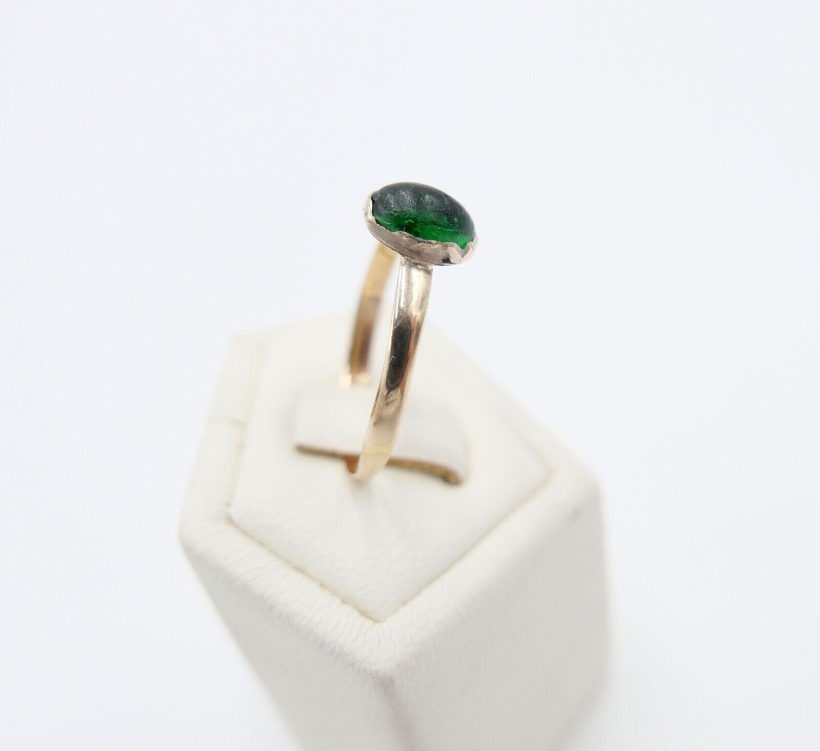 kleiner antiker Kinderring um 1880 Ring Gold 585 14K Gr. 49 mit grünem Glasstein - Antikhandel-Stuttgart