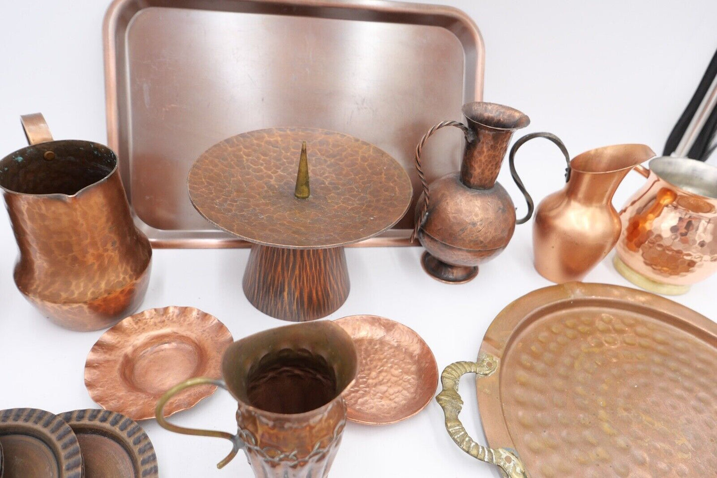 Posten großes Konvolut Kupfer Tablett Kännchen Kerzenständer etc Dekoration - Antikhandel-Stuttgart