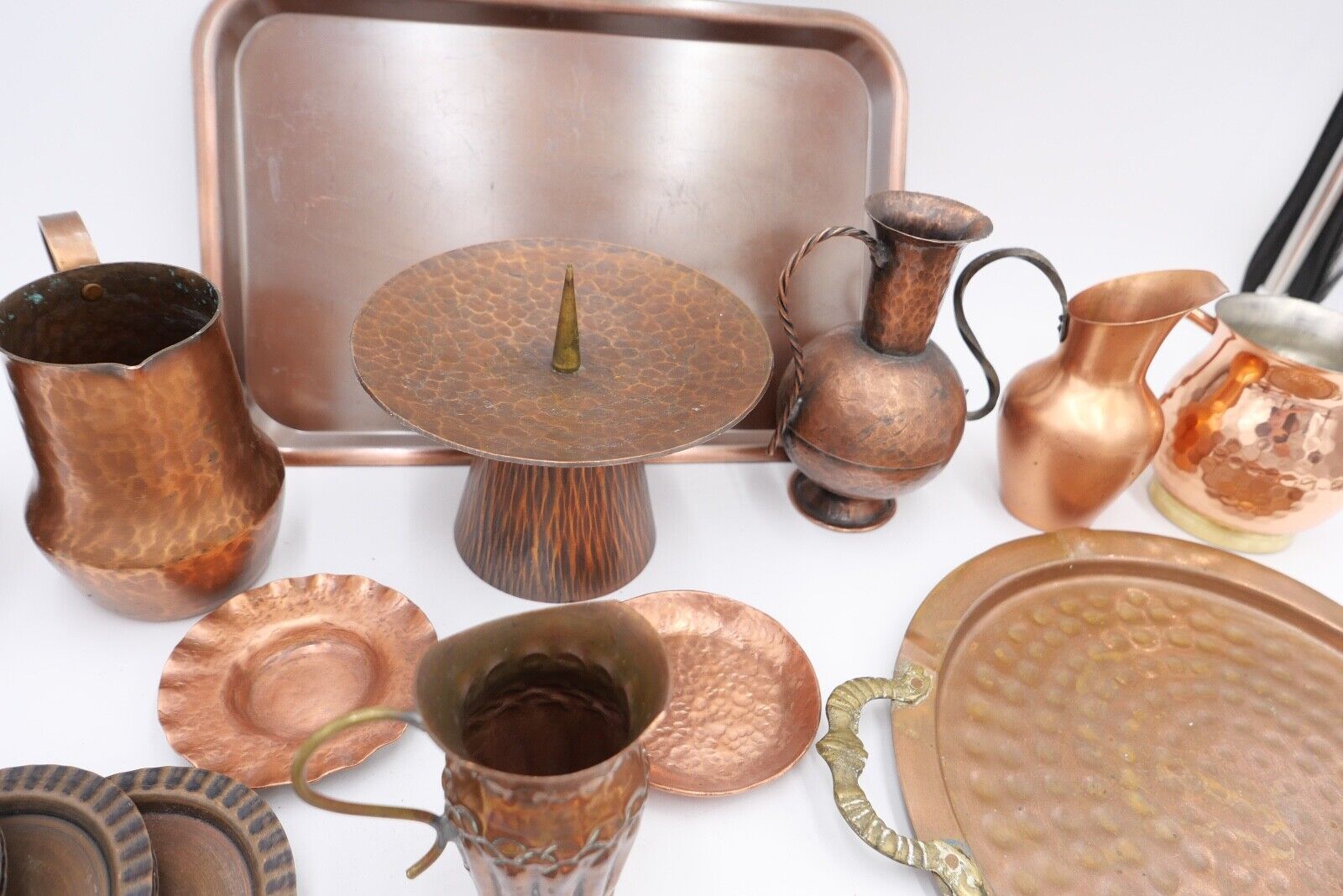 Posten großes Konvolut Kupfer Tablett Kännchen Kerzenständer etc Dekoration - Antikhandel-Stuttgart