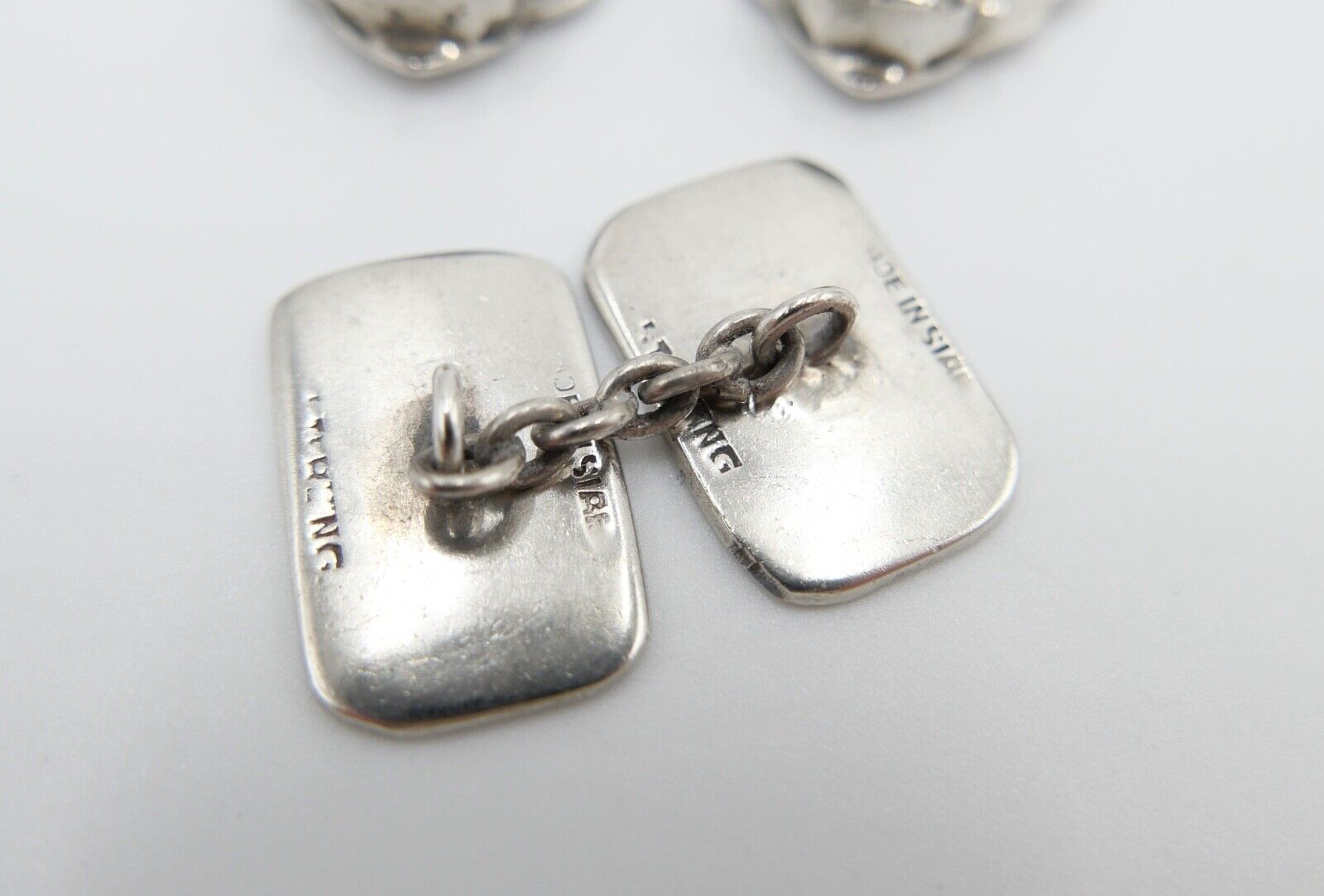 30er 40er Vintage Siam Sterling Silber Dunkelblau Grau Emaille Ohrclips - Antikhandel-Stuttgart