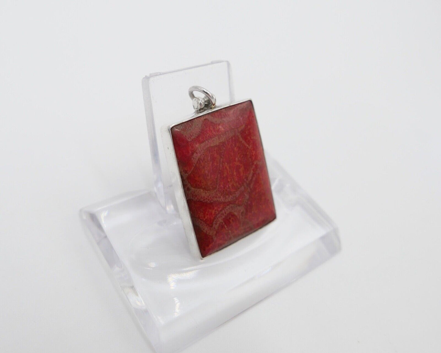 80er Jahre Anhänger roter Jaspis Trommelstein Silber - Antikhandel-Stuttgart