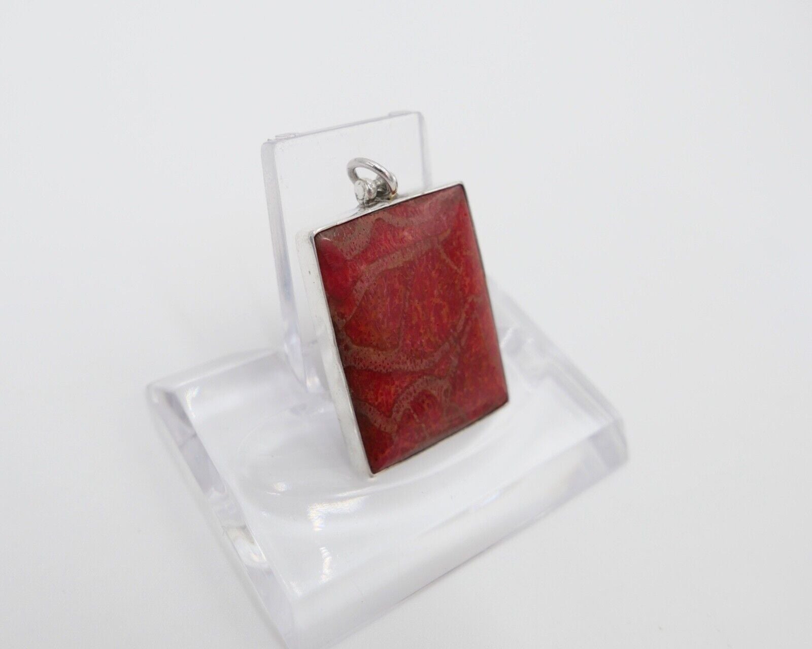 80er Jahre Anhänger roter Jaspis Trommelstein Silber - Antikhandel-Stuttgart