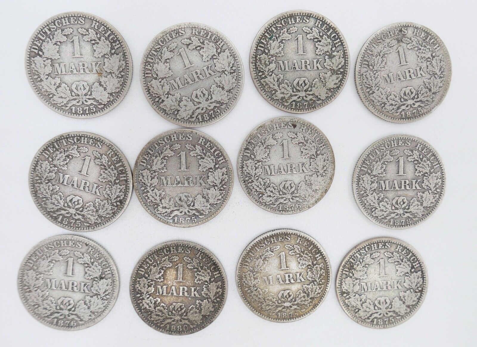12x 1 Mark Deutsches Reich 1874 - 1880A B G Jäger J.9 Silber in SS - Antikhandel-Stuttgart