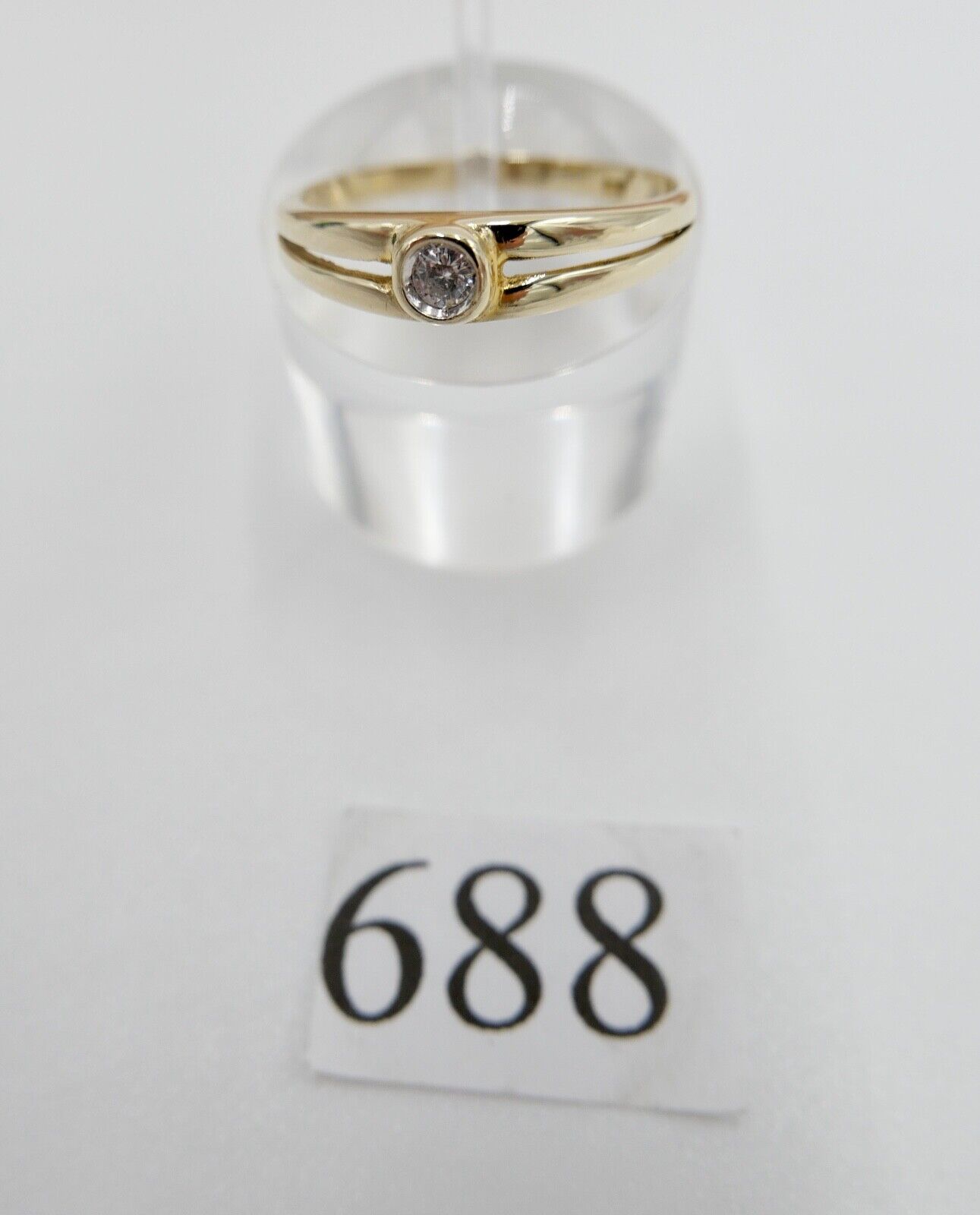 1980er Solitär Brillant 333 8K Gelbgold Damen Ring 0,15 Ct Gr. 58 - Antikhandel-Stuttgart