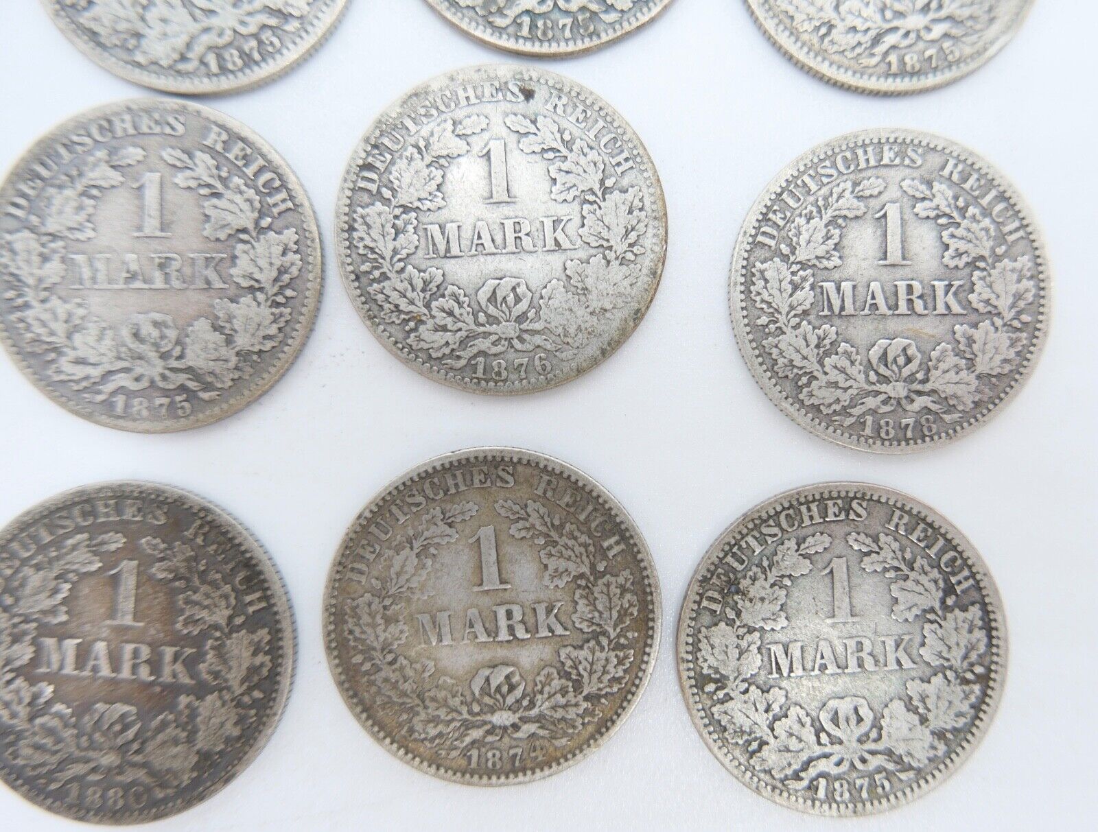 12x 1 Mark Deutsches Reich 1874 - 1880A B G Jäger J.9 Silber in SS - Antikhandel-Stuttgart
