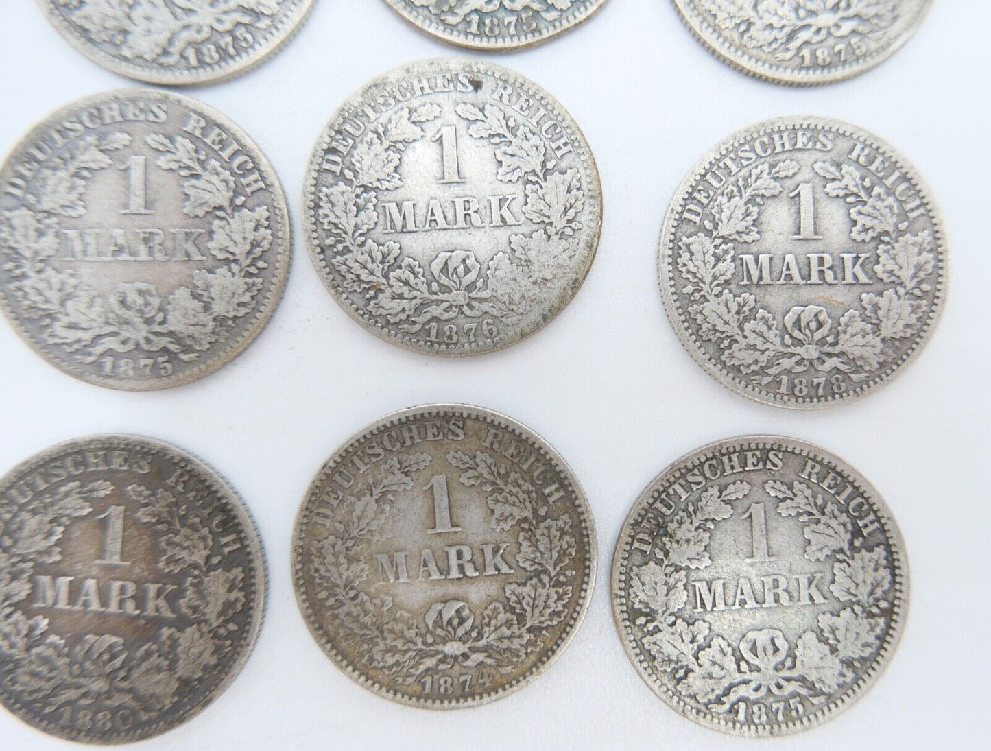 12x 1 Mark Deutsches Reich 1874 - 1880A B G Jäger J.9 Silber in SS - Antikhandel-Stuttgart
