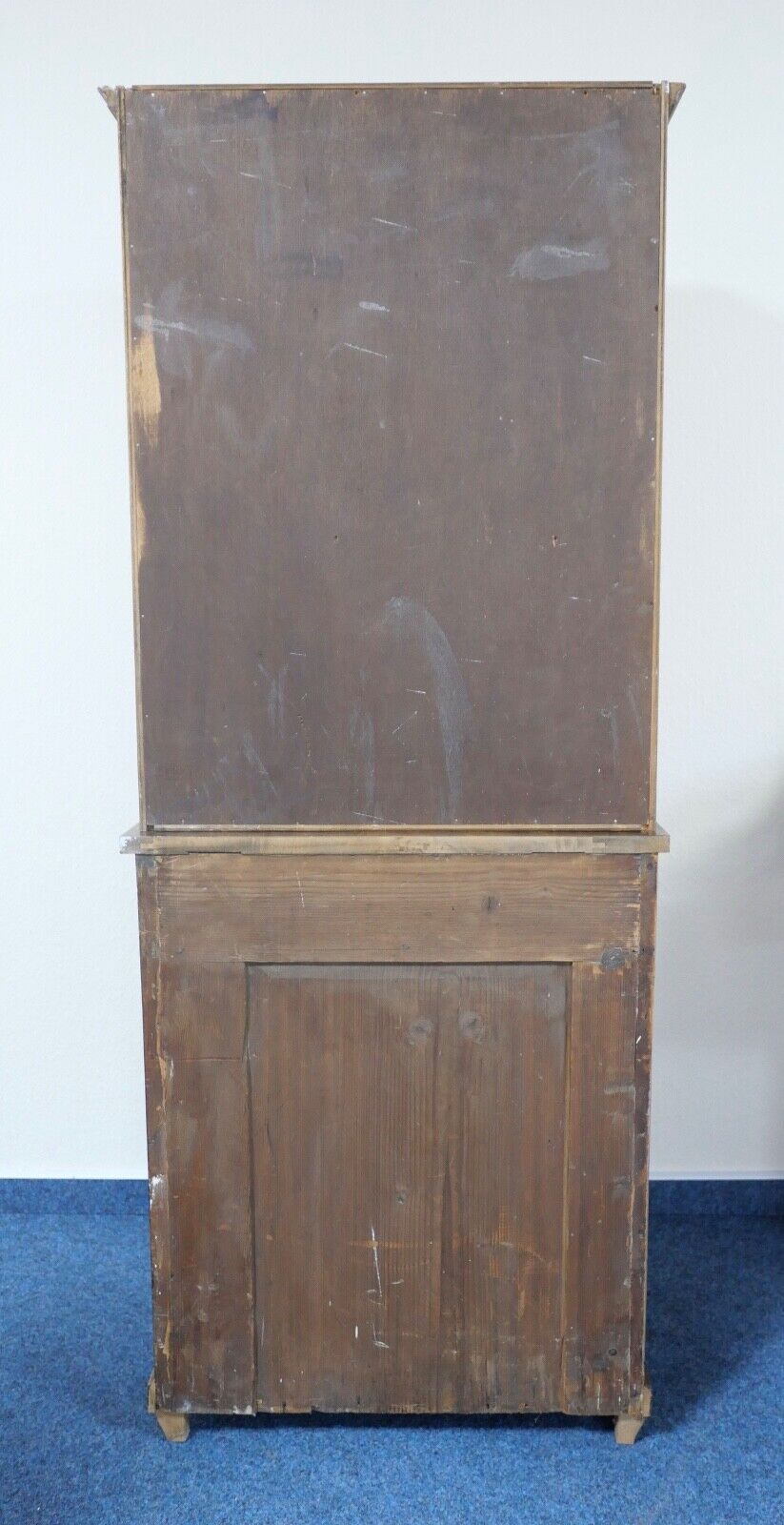 Biedermeier um 1840 Aufsatzvitrine Glasvitrine 2 Tlg. Eiche Nussbaum 169x66x42cm - Antikhandel-Stuttgart