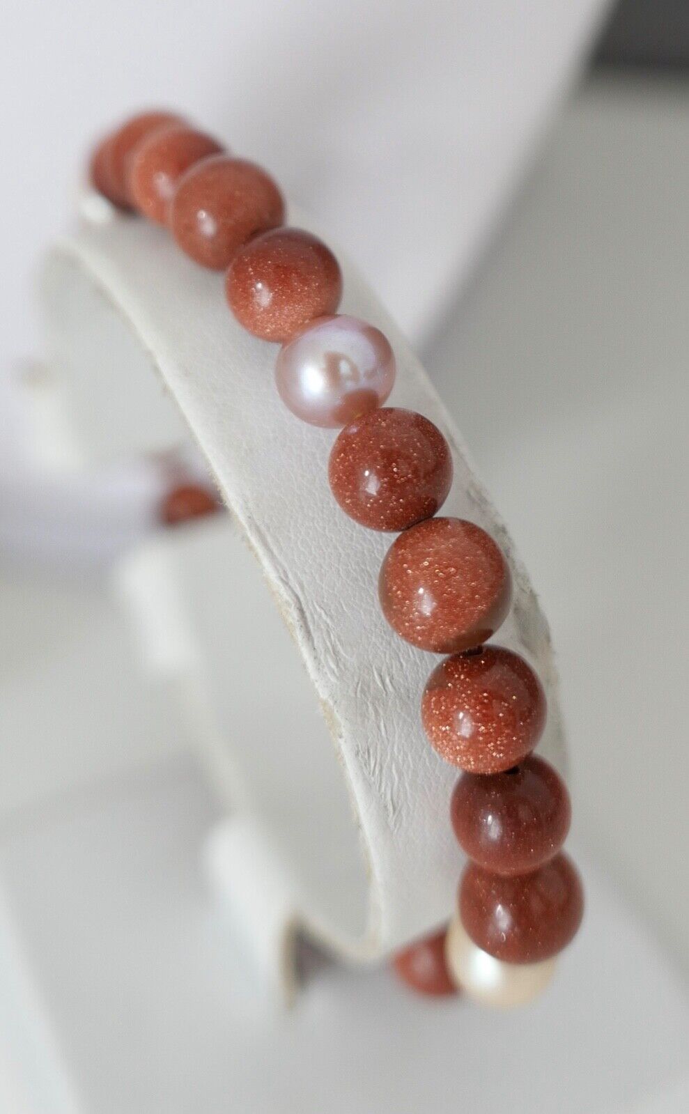 SET Perlenkette Armband Goldfluss Gold 585 /14K pearl Ø 8,3 mm 51 cm rosa Perlen - Antikhandel-Stuttgart