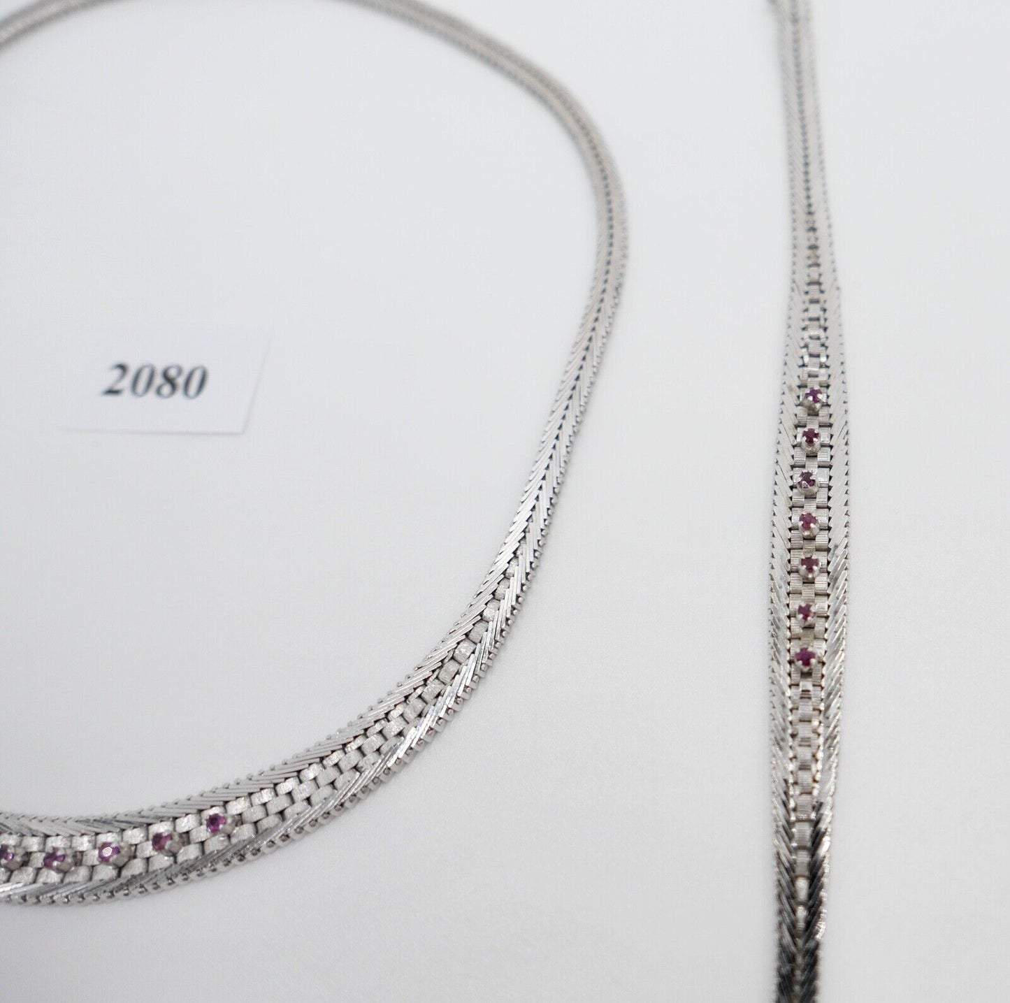 835 Silber Rubin Set " Armband Ring Uhr Ohrringe Collier " 1970er Jahre - Antikhandel-Stuttgart