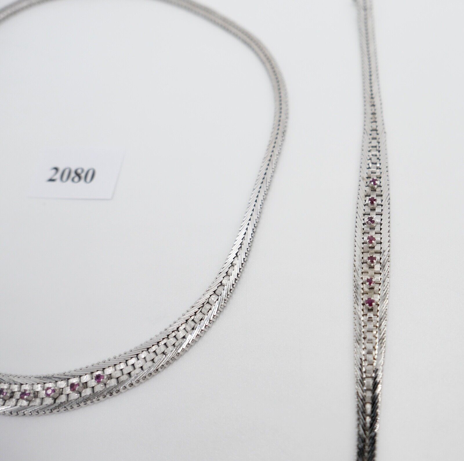 835 Silber Rubin Set " Armband Ring Uhr Ohrringe Collier " 1970er Jahre - Antikhandel-Stuttgart