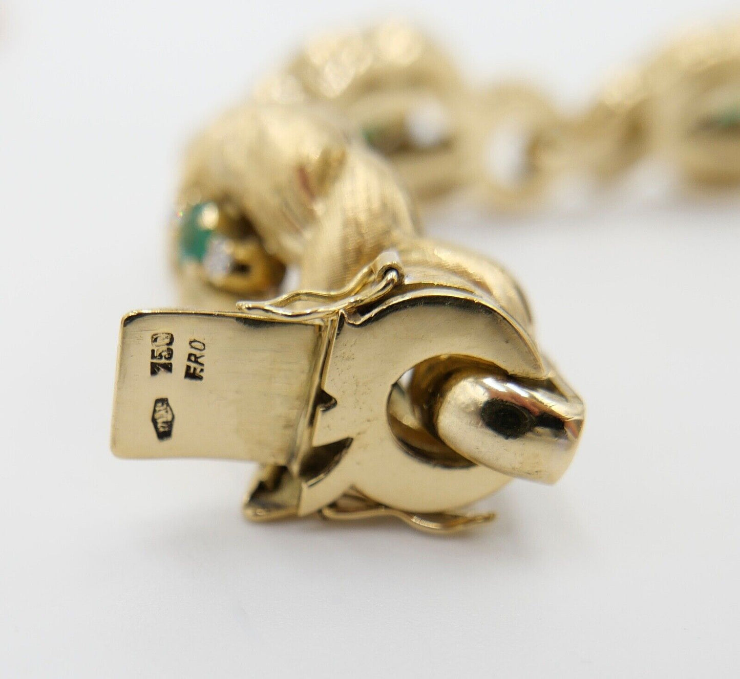 schweres 80er Jahre 750 18K Gelbgold Damen Armband Brillant & Smaragd F.RO 279AL - Antikhandel-Stuttgart