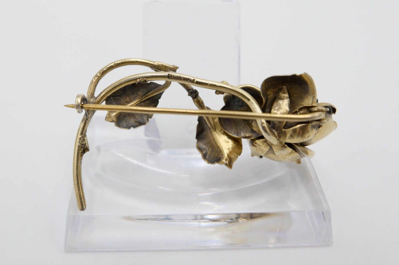 antike Brosche 40er Jahre Rosen Stabbrosche vergoldet Punze Ges. Gesch - Antikhandel-Stuttgart