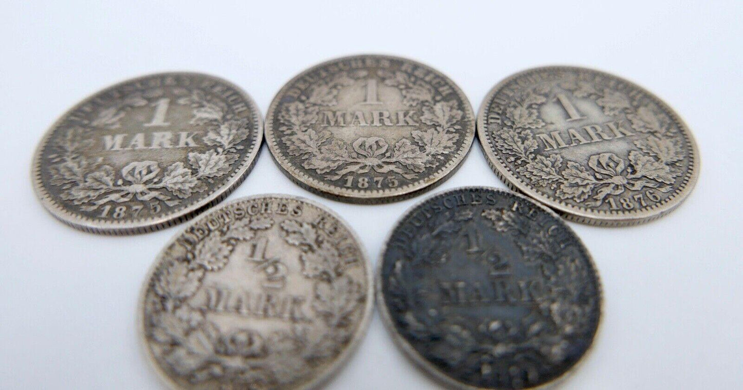 5x 1 & 1/2 Mark 1875 - 1919 Deutsches Reich Coin lot Silber - Antikhandel-Stuttgart