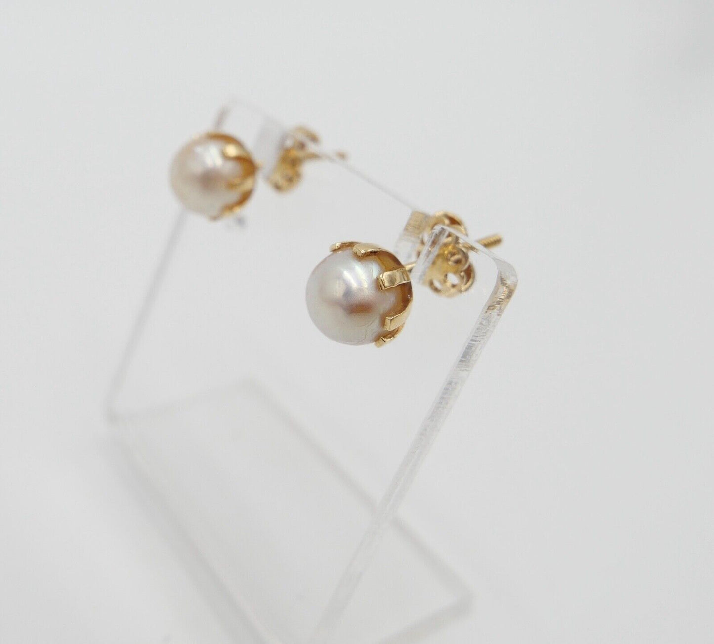 1980er Gelbgold Perlen Ohrringe Ohrstecker 750 18K Schraubverschluss Ø 7,5 mm - Antikhandel-Stuttgart