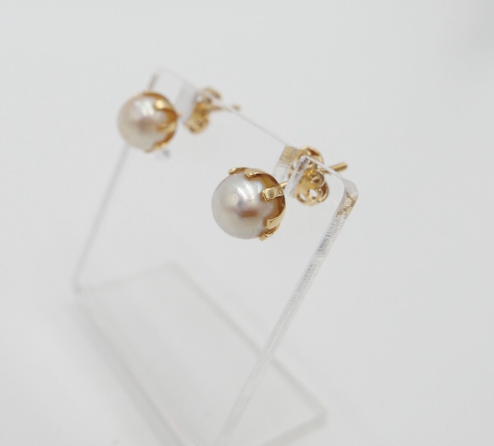 1980er Gelbgold Perlen Ohrringe Ohrstecker 750 18K Schraubverschluss Ø 7,5 mm - Antikhandel-Stuttgart