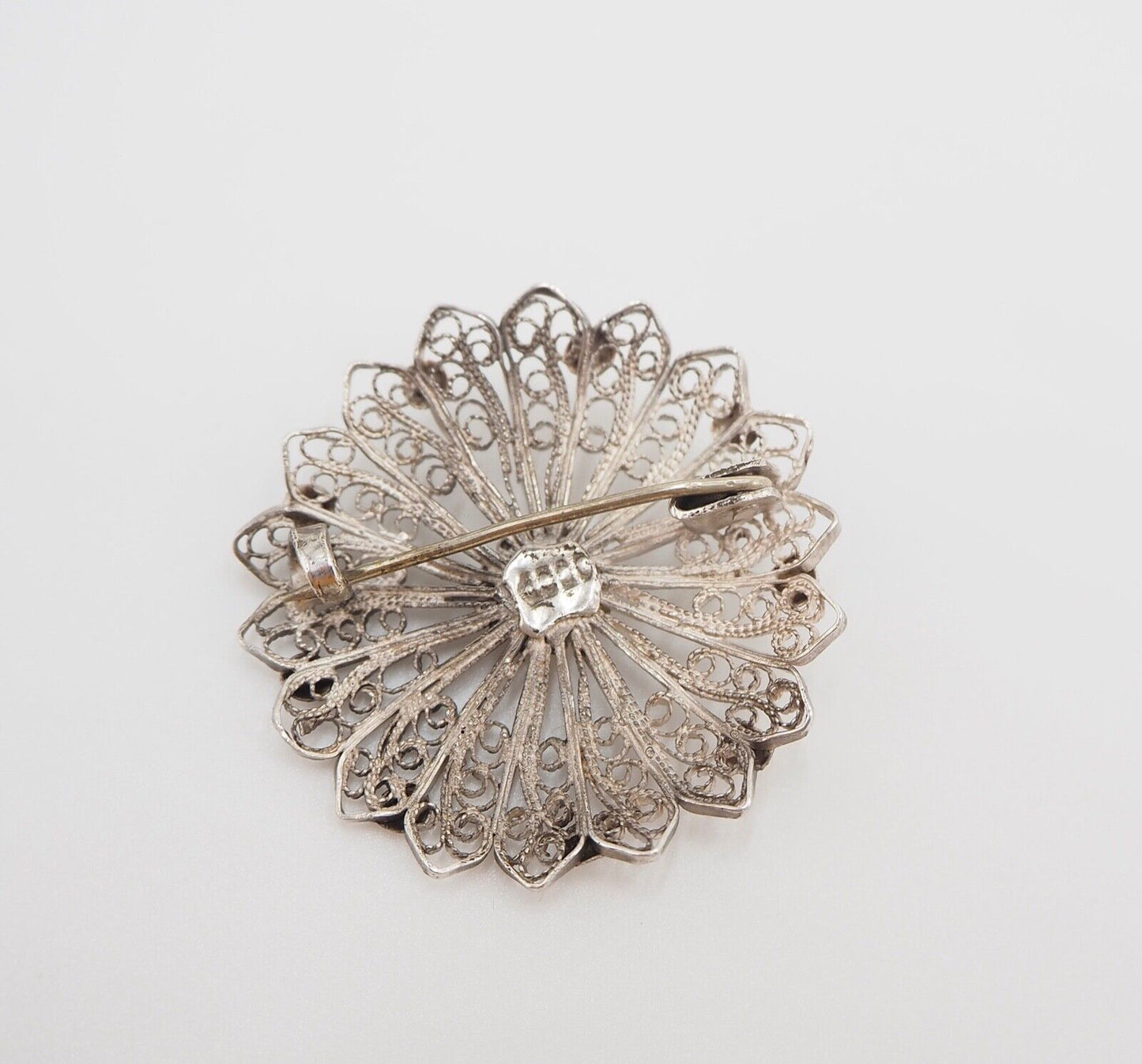 alte filigrane florale Brosche mit Silber Perlen Kugeln Feinsilber Silber 1000 - Antikhandel-Stuttgart