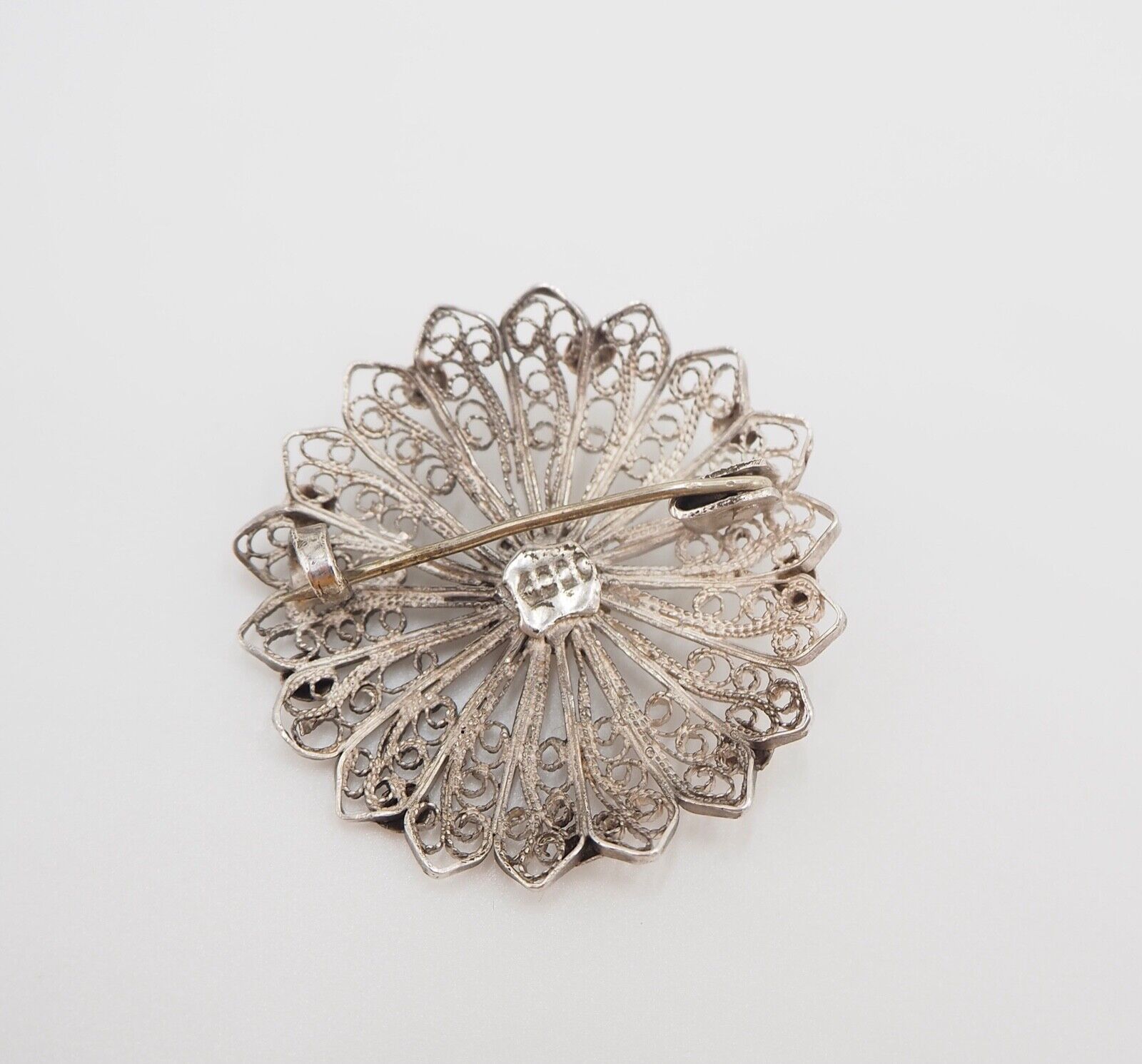 alte filigrane florale Brosche mit Silber Perlen Kugeln Feinsilber Silber 1000 - Antikhandel-Stuttgart