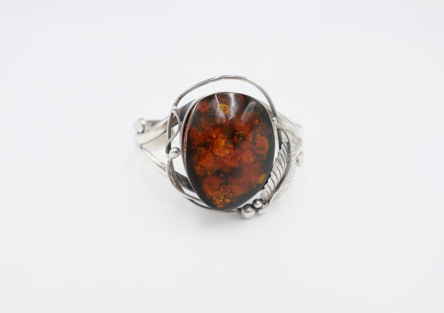 vintage Silber 925 Bernstein Armband floral Armreif Armspange Sterlingsilber - Antikhandel-Stuttgart