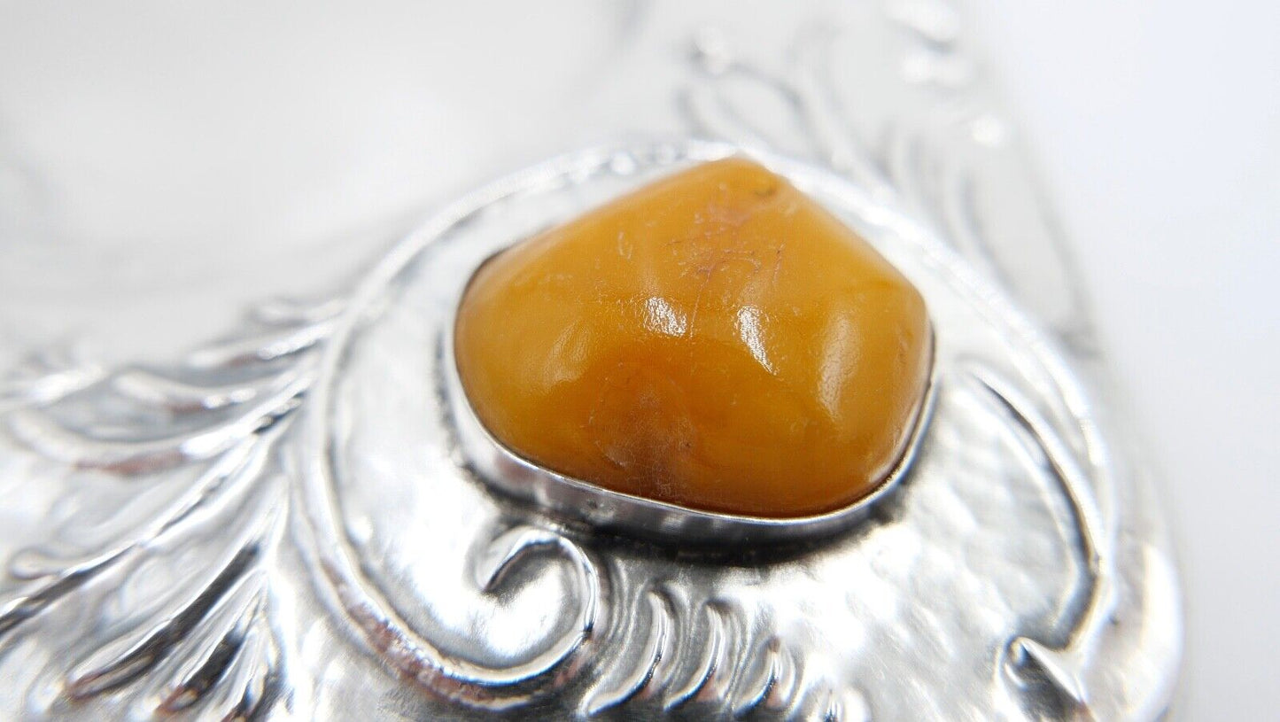 Florales 835 Silber Unterteller Untersetzer Bernstein butterscotch Danielczick - Antikhandel-Stuttgart